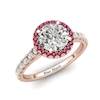 Sapphire Engagement Ring 6mm Round White Sapphire in Rose Gold with Pink Cluster Stones