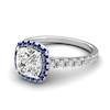 Sapphire Engagement Ring 6mm Cushion Cut White Sapphire in White Gold with Blue Cluster Stones