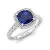 White Gold 6mm Created Blue Sapphire Cushion Cut Engagement Ring
