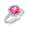 White Gold 6mm Created Pink Sapphire Cushion Cut Engagement Ring