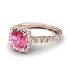Rose Gold 6mm Created Pink Sapphire Cushion Cut Engagement Ring