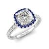 White Gold 6mm Blue Accented Created White Sapphire Cushion Cut Engagement Ring