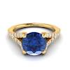 This Juliana inspired engagement ring features a round cut 6mm blue Ceylon sapphire centre stone.