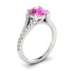 Affordable 18k white gold engagement ring with 6mm round cut pink sapphire centre stone.