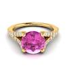 A natural pink Ceylon sapphire centre stone with 26 white created diamond accent stones.