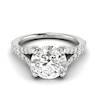 A four-pronged diamond engagement ring featuring 26 white cubic zirconia accent stones in pavé split shank setting.