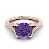 A four-pronged 6mm natural amethyst centre stone in a round cut setting.