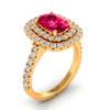Ruby Ring with Double Halo Diamonds on 18k Yellow Gold