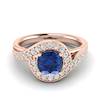 Blue Sapphire Rose Gold Halo Engagement Ring Marigold