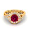 Ruby Ring with Diamond Halo on Yellow Gold Setting