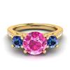 Blue and Pink Sapphires Set on Solid 18k Yellow Gold Band