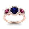 Blue Sapphire Rose Gold Three Stone Engagement Ring Springtime