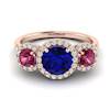 Blue Sapphire Rose Gold Three Stone Engagement Ring Springtime