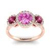 Pink Sapphire Rose Gold Three Stone Engagement Ring Springtime