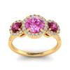 Diamond Accented Pink Sapphire and Garnet Three Stone Engagement Ring