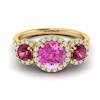 Solid 18k Yellow Gold Pink Sapphire and Garnet Three Stone Ring