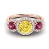 Yellow Sapphire Rose Gold Three Stone Engagement Ring Springtime