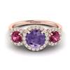 Amethyst Rose Gold Three Stone Engagement Ring Springtime