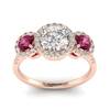 White Sapphire Rose Gold Three Stone Engagement Ring Springtime