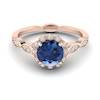 Blue Sapphire Rose Gold Halo Engagement Ring Floral Crown