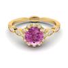 Pink Sapphire Yellow Gold Halo Engagement Ring Floral Crown