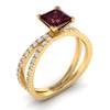 Garnet Ring Yellow Gold Princess Cut Florentine