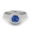 Blue Sapphire White Gold Cushion Cut Engagement Ring Milky Way
