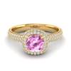 Pink Sapphire Yellow Gold Cushion Cut Engagement Ring Milky Way