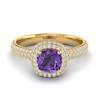 Amethyst Yellow Gold Cushion Cut Engagement Ring Milky Way
