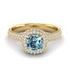 Aquamarine Yellow Gold Cushion Cut Engagement Ring Milky Way