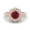 Garnet Ring Rose Gold Floral Halo Santorini