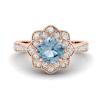 Aquamarine Rose Gold Floral Halo Engagement Ring Santorini