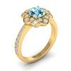 Aquamarine Yellow Gold Floral Halo Engagement Ring Santorini