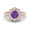 Amethyst Rose Gold Floral Halo Engagement Ring Santorini