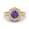 Amethyst Yellow Gold Floral Halo Engagement Ring Santorini