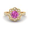 Pink Sapphire Yellow Gold Floral Halo Engagement Ring Santorini