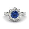 Blue Sapphire White Gold Floral Halo Engagement Ring Santorini