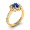 Blue Sapphire Yellow Gold Floral Halo Engagement Ring Santorini