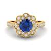 Blue Sapphire Yellow Gold Floral Halo Engagement Ring Santorini