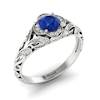 Blue Sapphire Halo Floral Halo Engagement Ring with Diamond Accents