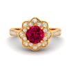 Ruby Yellow Gold Floral Halo Engagement Ring Santorini