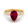 Pear Shape Ruby Gem with Diamond Paves on Yellow Gold