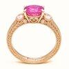 18K rose gold pink sapphire engagement ring with leaf band, diamonds, by Brilliyond Jewellery, angled view