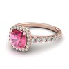 Sapphire Engagement Ring 6mm Cushion Cut Pink Sapphire in Rose Gold with White Cluster Stones