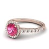 Sapphire Engagement Ring 6mm Round Pink Sapphire in Rose Gold with White Cluster Stones