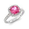 Sapphire Engagement Ring 6mm Cushion Cut Pink Sapphire in White Gold with White Cluster Stones