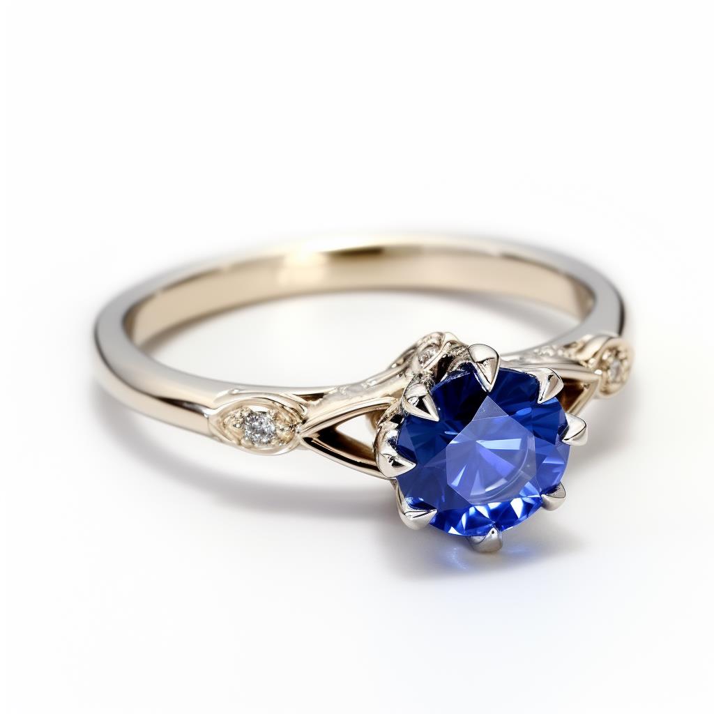 Solitaire blue sapphire engagement ring with claw prongs