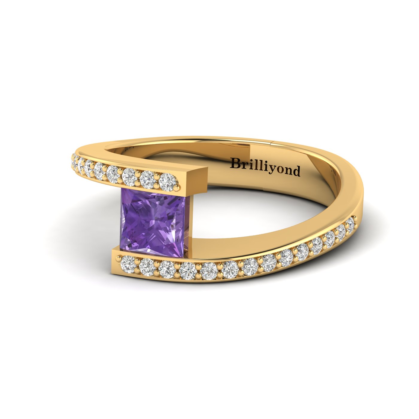 Amethyst Yellow Gold Cushion Cut Engagement Ring Sheba