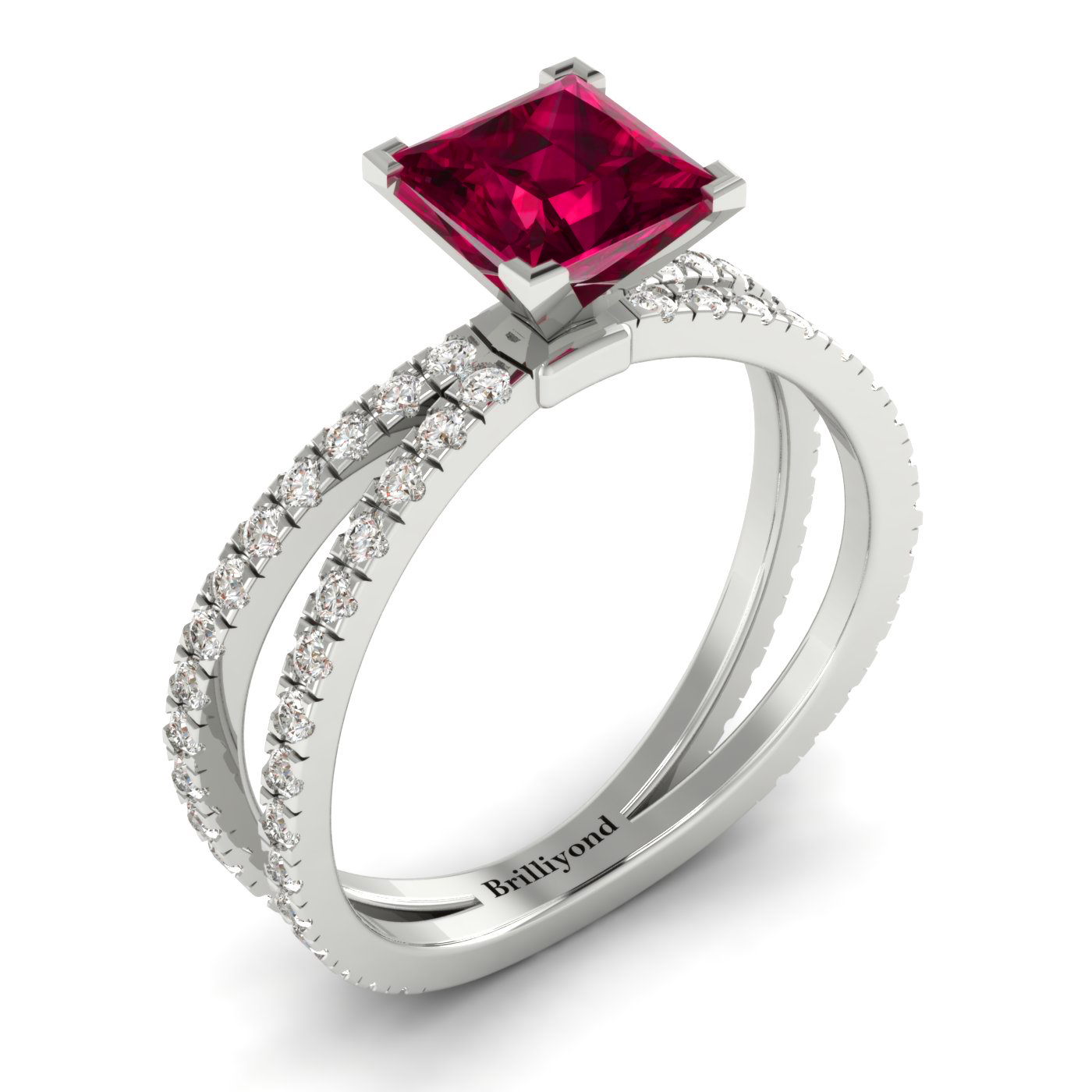 Ruby White Gold Princess Cut Engagement Ring Florentine