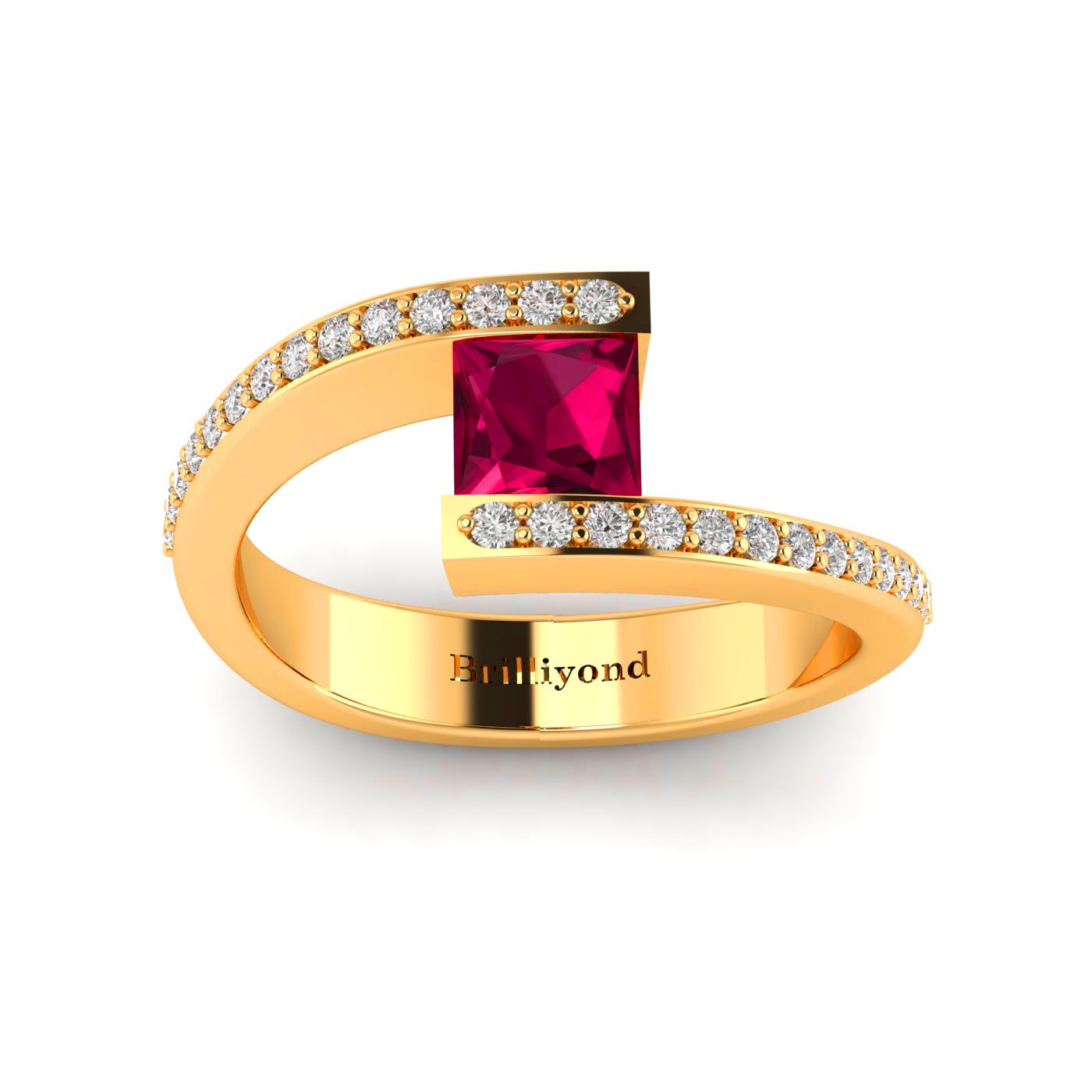 Ruby Yellow Gold Cushion Cut Engagement Ring Sheba